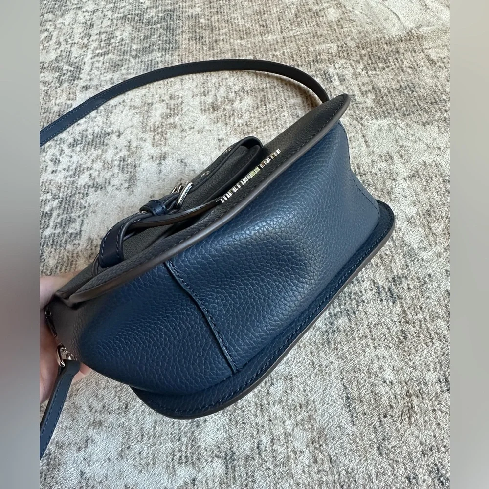 Michael Kors Emilia Small Saddle Flap‎ Crossbody Bag Navy Blue OS